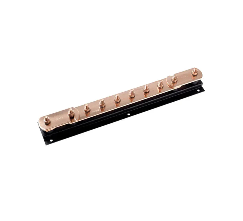 Copper earth bar with multiple connection terminals for electrical distribution boards