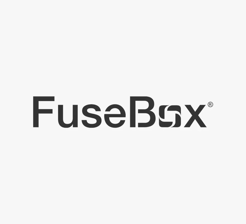 FuseBox logo in bold black text on a plain light background, electrical fusebox brand