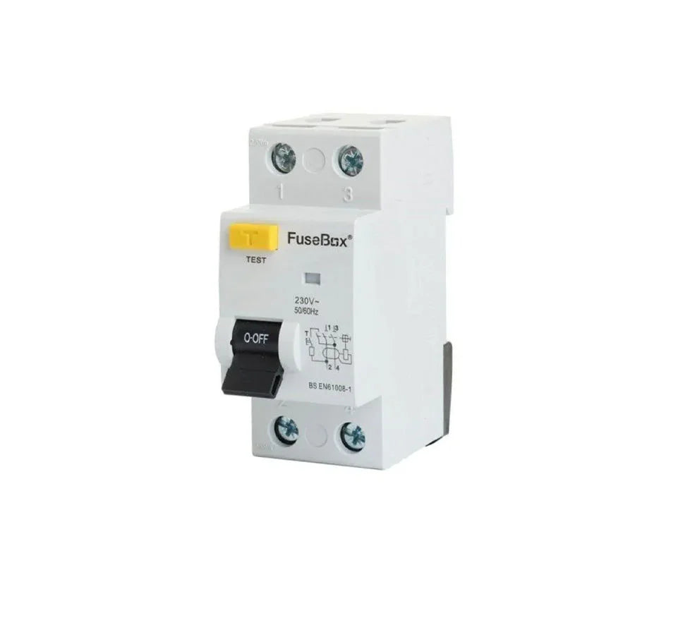 FuseBox RCD residual current device with test button and on-off switch for circuit protection
