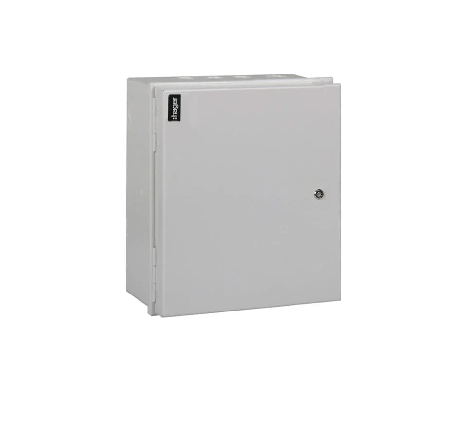 Wall-mounted single phase metal consumer unit enclosure with secure door