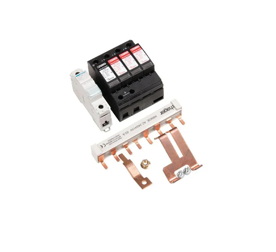 Surge protection device kit with circuit breaker and copper busbar components
