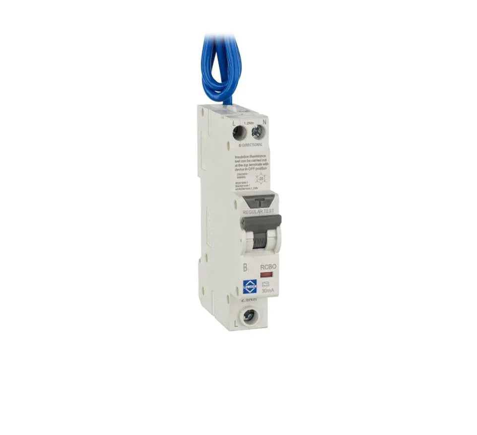 Single pole RCBO circuit breaker with blue wire for electrical consumer unit protection