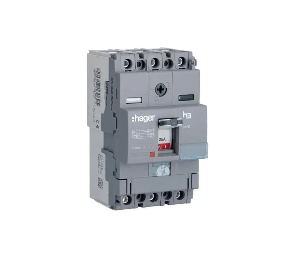Three pole circuit breaker with 25A rating for electrical distribution