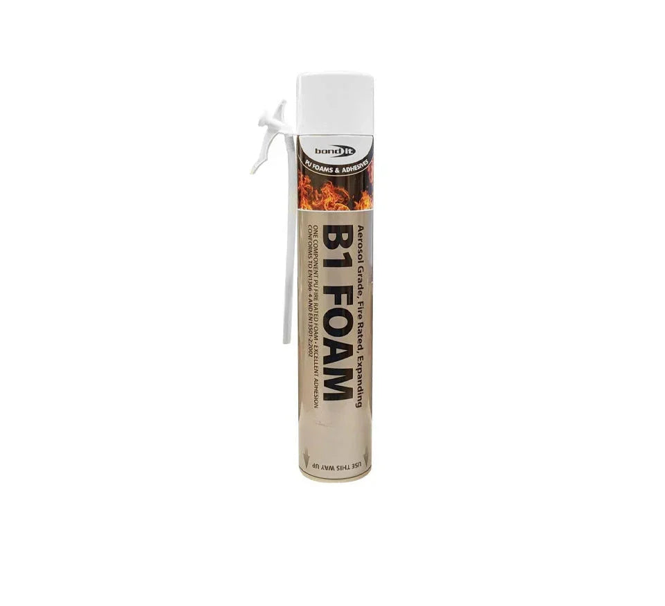 B1 foam aerosol canister for fire rated expanding foam adhesives, isolated on white background.