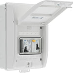 White electrical panel box with a clear cover on a white background