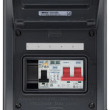 Electrical panel with visible branding on a white background