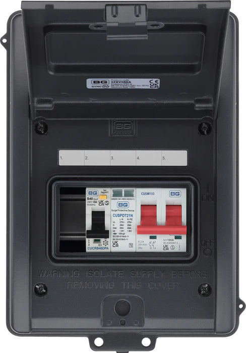 Electrical panel with visible branding on a white background