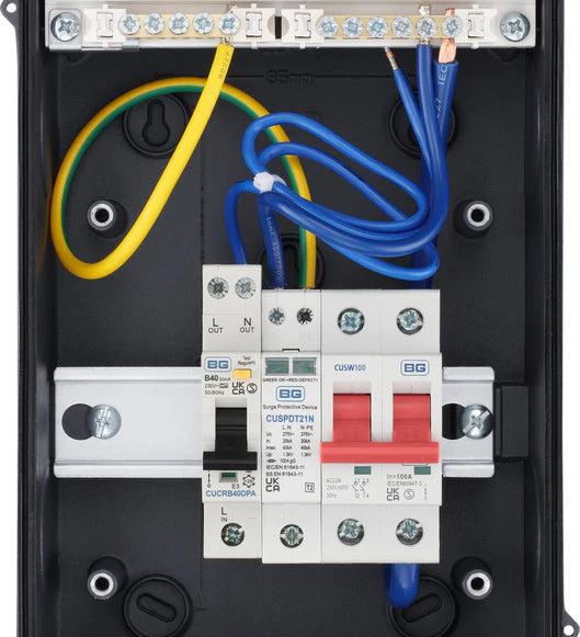 Electrical panel with wiring and BG brand circuit breakers
