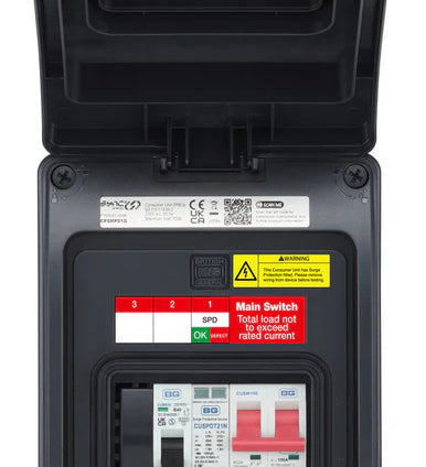 Electrical panel with visible switches and labels on a white background
