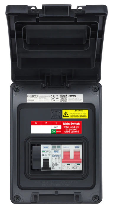 Electrical panel with visible switches and labels on a white background