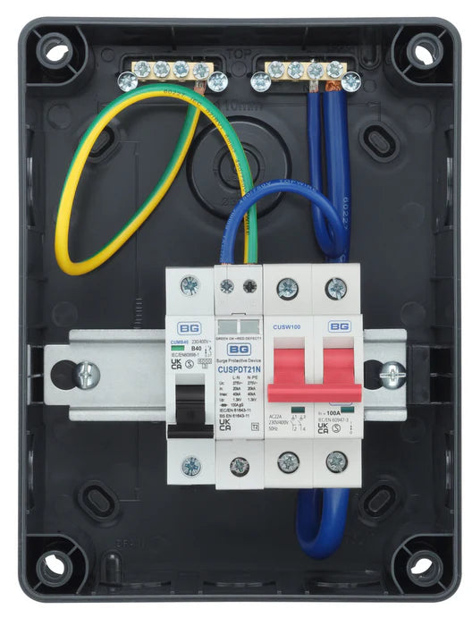 Electrical panel with wires and circuit breaker on a black background