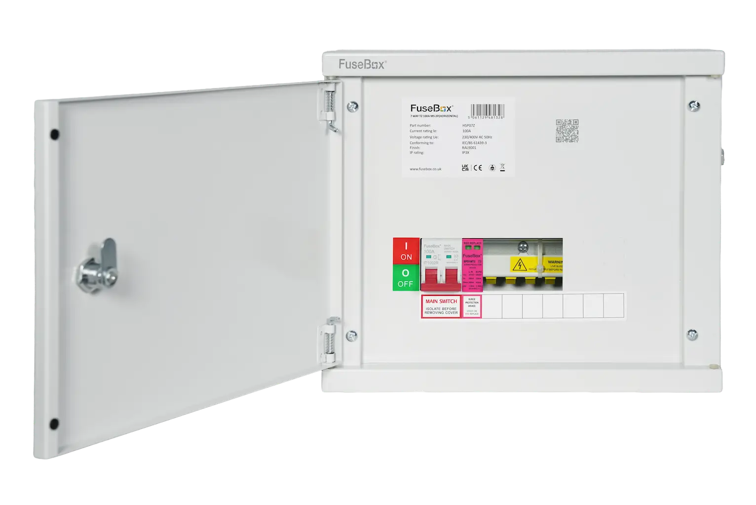 FuseBox HSP07Z 7 Way 100A Main Switch Horizontal Consumer Unit with Type 2 SPD - HSP07Z