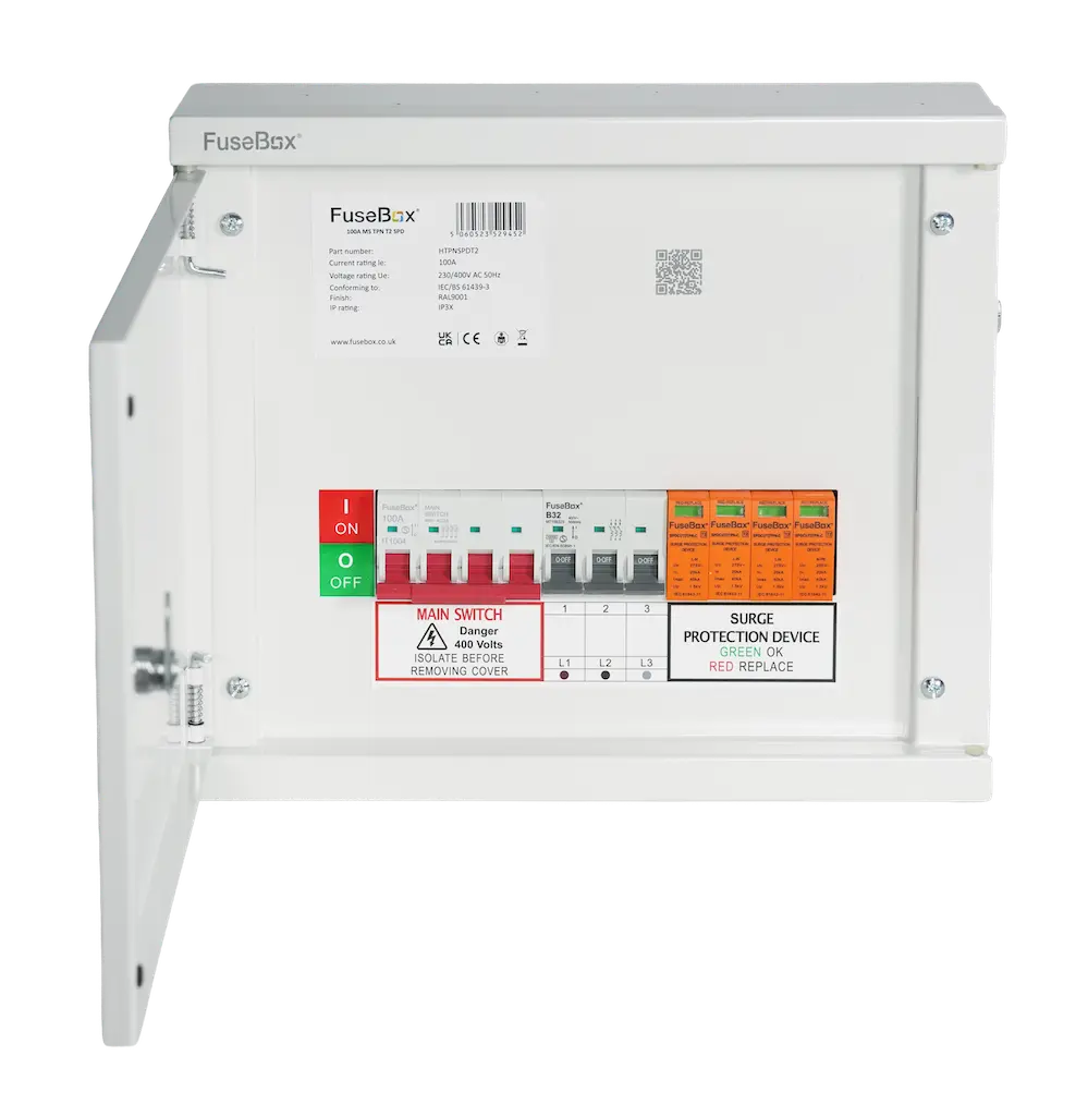 FuseBox HTPNSPDT2 100A TP&N Horizontal Main Switch Distribution Board with Type 2 SPD - HTPNSPDT2