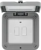 Outdoor light switch cover with two switches on a white background
