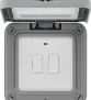 Outdoor light switch cover with two switches on a white background