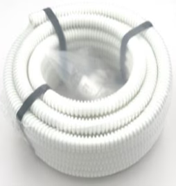 Coiled white cable with black ties on a white background