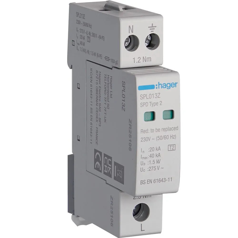 Electrical surge protector with Hager branding on a white background