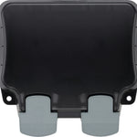 Black and gray plastic container with feet on a white background