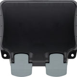 Black and gray plastic container with feet on a white background