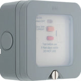 Electrical fuse box with indicator lights on a white background