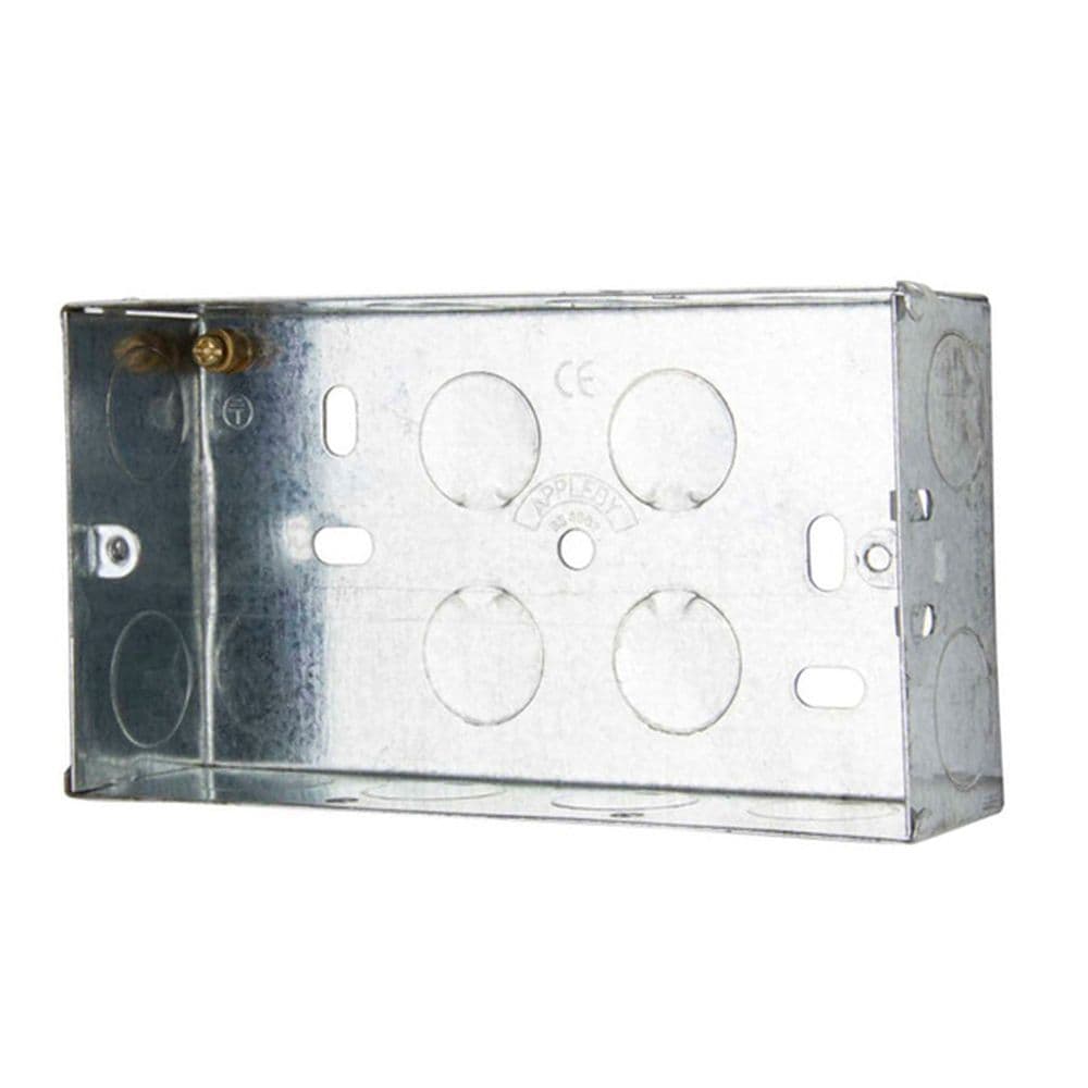 Steel Sockets Box Appleby SB628 Flush 2 Gang Steel Socket Box 47mm | Consumer Unit World