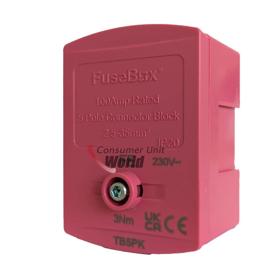 FuseBox TB5PK 100A 5 Way Connector Block - Pink | Consumer Unit World