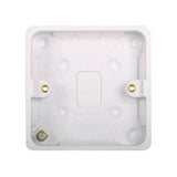 White square wall mounting bracket with screws on a white background